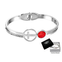 Bangle Hinged w/Cross & Red Agate Stone