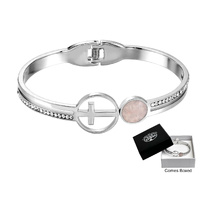 Bangle Hinged w/Cross & Rose Quartz Stone