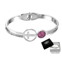 Bangle Hinged w/Cross & Amethyst Stone