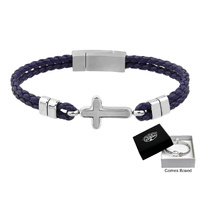 Bracelet Leather (Blue) Cross 