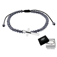 Bracelet Black Crystal Beads w/Cross 