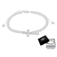 Bracelet White Crystal Beads w/Cross