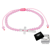 Bracelet Pink Crystal Beads w/Cross
