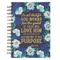 Journal: In All Things God Works For the Good Blue/White Floral