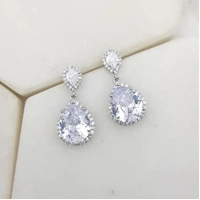 Silver Tear Drop Earrings w/Cubic Zirconias