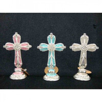 Metal Cross Blue Cake Topper on Stand