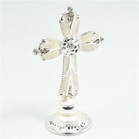 Metal Cross White Cake Topper on Stand