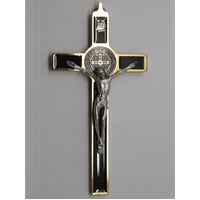 St Benedict Crucifix Black with Gold Edge - 200 x 100mm