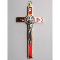 St Benedict Crucifix Red with Gold Edge - 200 x 100mm