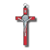 St Benedict Crucifix Red with Silver Edge - 200 x 100mm