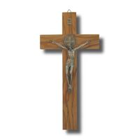 St Benedict Crucifix Olive  Wood Metal Corpus - 300 x 150mm