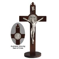 St Benedict Standing Crucifix Dark Wood  - 200 x 100mm