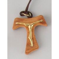 Tau Crucifix - Olive Wood On Cord 45mm