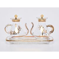 Cruet Set Complete Glass And Gold