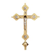 Processional Crucifix and Pole Gold with Silver Corpus and 4 Evangelists