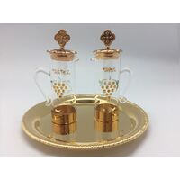Cruet Set Complete with 2 Jugs, Lids and Gold Tray - Large