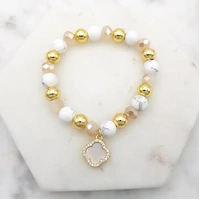 Bracelet w/CZ Clover & Howlite Crystal