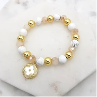 Bracelet w/CZ Clover & Howlite Crystal