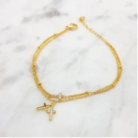 Bracelet Gold w/CZ Crosses