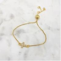 Gold Bracelet w/CZ Cross Adjustable