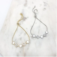 Gold CZ Bracelet w/MOP Clover