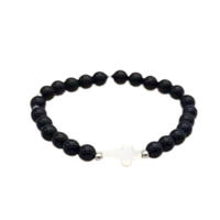 Black Onyx Bracelet w/White Cross