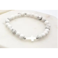 White Howlite Bracelet w/Silver Cross