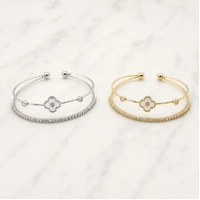 Silver Bangle w/MOP Clover Set