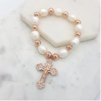 Bracelet Freshwater Pearl w/Crucifix