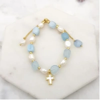 Bracelet Freshwater Pearl w/Cross Pearl Charm