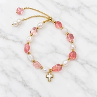 Bracelet Freshwater Pearl w/Cross Pearl Charm