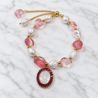 Bracelet Freshwater Pearl w/CZ Mary Charm