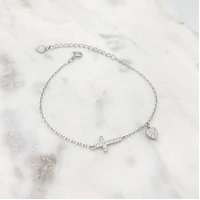 Sterling Silver Bracelet w/Cross & Heart