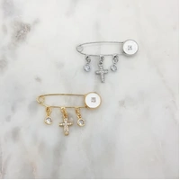 Baby Cross Charm Gold - White