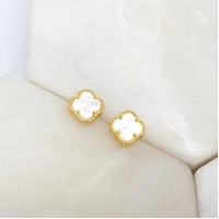 Earrings Gold Studs - Clover