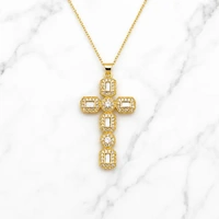 Gold Mother of Pearl Cross CZ & Chain