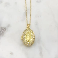 Gold Plated Mary Locket w/Cubic Zirconia