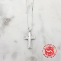 Sterling Silver Cross Necklace w/Zirconia