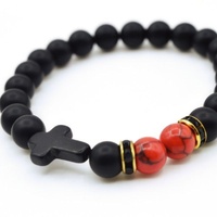 Bracelet Gold Ring Red/Black Beads