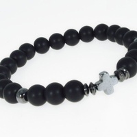Bracelet Black Beads w/Black Cross