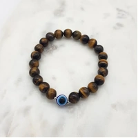 Stainless Steel Cross Bracelet - Tiger Eye/Onyx