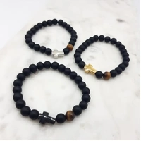 Bracelet Tiger Eye & Onyx w/Black Cross & Tulle Bag