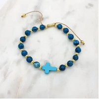 Bracelet w/Gold-Blue Beads & Tulle Bag