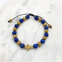 Bracelet w/Gold-Blue Beads & Tulle Bag