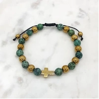 Bracelet w/Gold-Green Beads & Tulle Bag