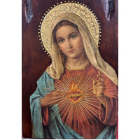 Sacred Heart Mary Large Wood Plaque  40 x 29cm