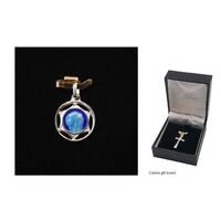 Sterling Silver Medal O.L.Lourdes/ Madonna Blue Round - 13mm