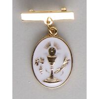 Communion Medal Enamel Gold/Silver with Bar