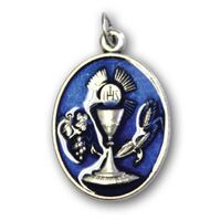 Communion Medal Oval Blue Enamel