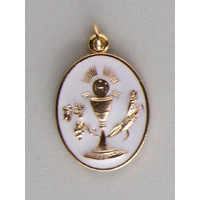 Communion Medal Oval White Enamel Gold